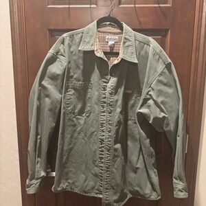 Carhartt Olive Green Canvas Work Jacket with Plaid Lining
